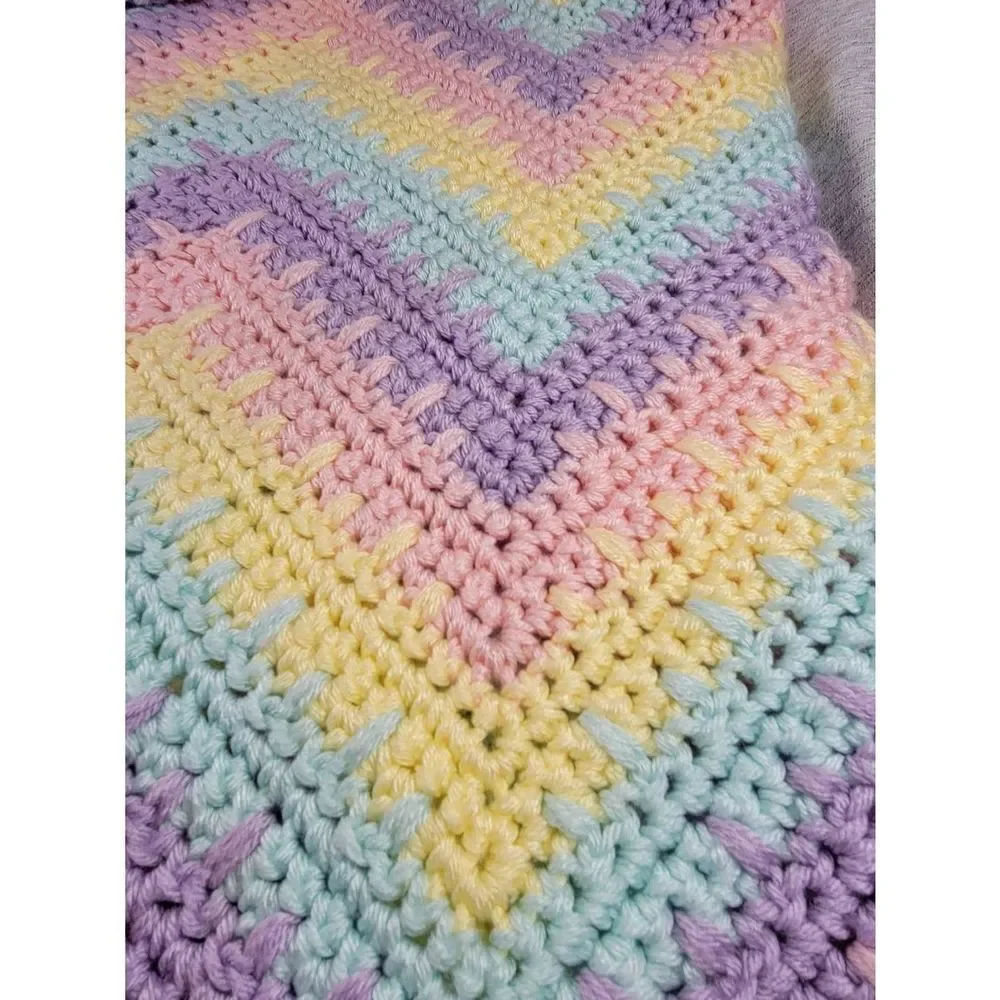 Afghan Handmade Crochet Throw‎ Blanket multi colors 60x42in Heavy Nice